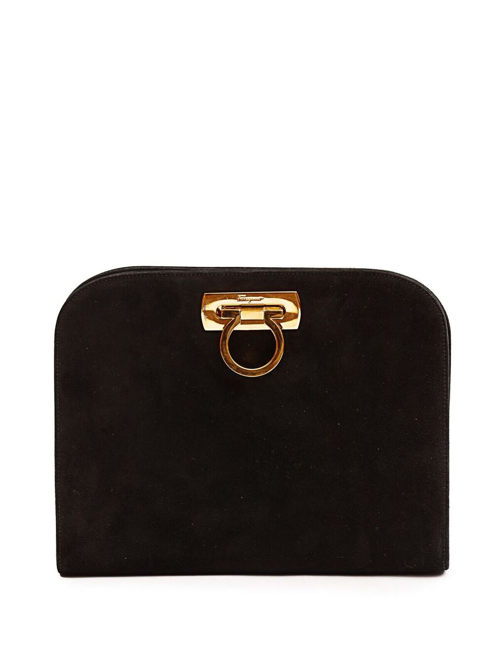 Salvatore Ferragamo Gancini Chain Shoulder Bag Suede Black